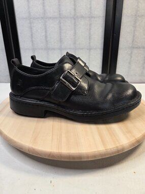 Born Oxford Black Comfort Leather Chunky Heel Shoes Women US 8.5